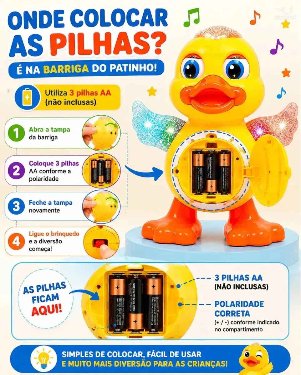 Patinho Dançarino Musical Som Luz Marca REDFIN Brinquedo Interativo Crianças Presente Infantil thumbnail 4
