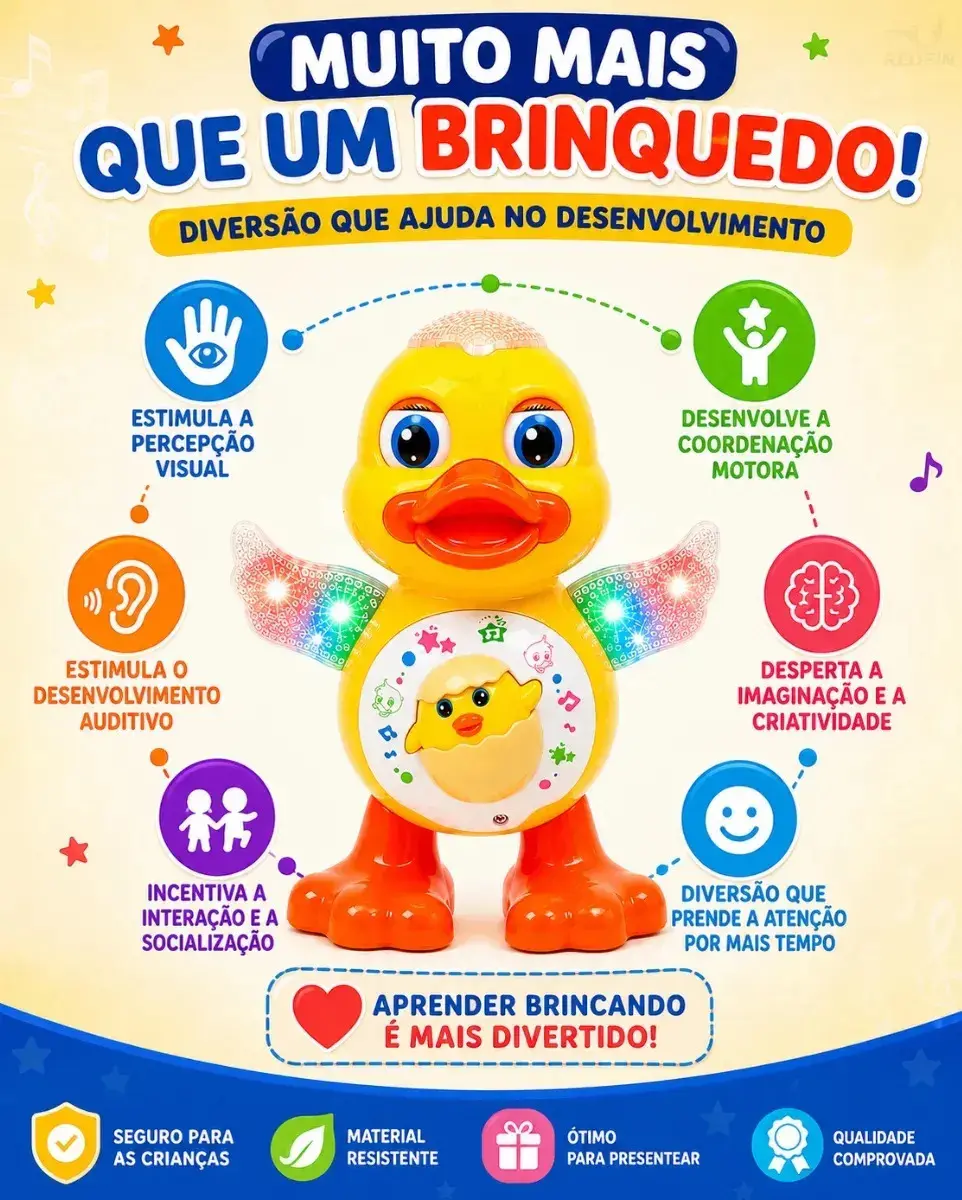 Patinho Dançarino Musical Som Luz Marca REDFIN Brinquedo Interativo Crianças Presente Infantil thumbnail 5