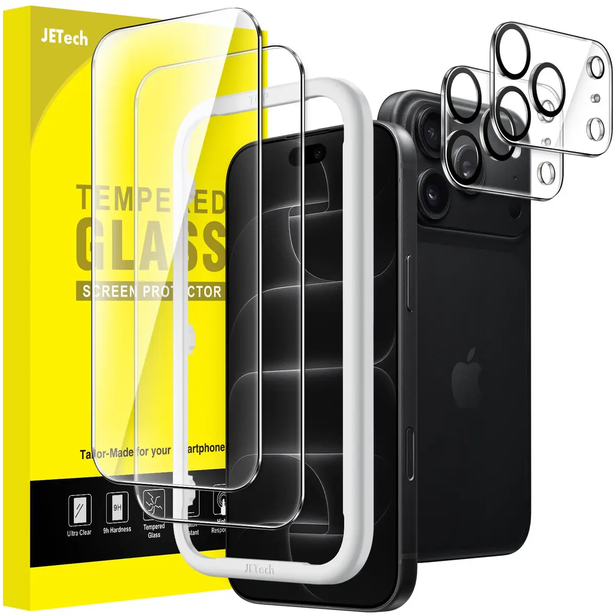 JETech Protetor de Tela para iPhone 18 Pro Max, 2+2 Unidades | Com Protetor de Lente de Câmera, Resistente a Arranhões, 9H+ Película de Vidro Temperado, Alta Clareza, Instalação Rápida