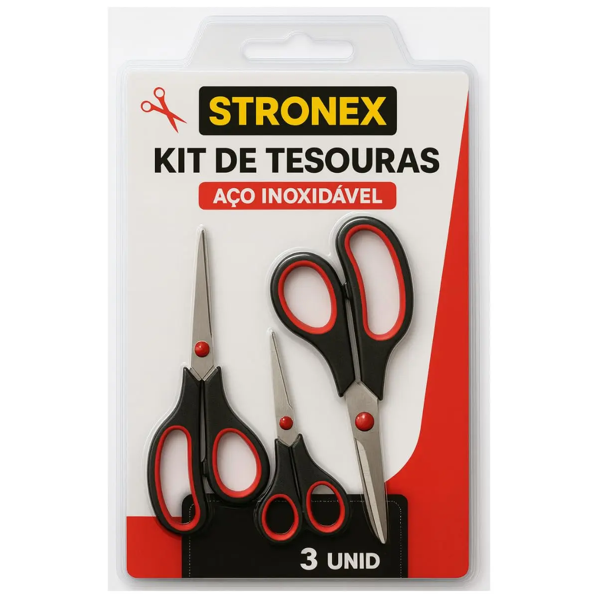 Kit de Tesouras Profissionais, 3 Unidades, Aço Inoxidável, 5 e 8 Polegadas, Cabos Ergonômicos, Uso Geral, Multifuncional e Cozinha, Design Anatômico
