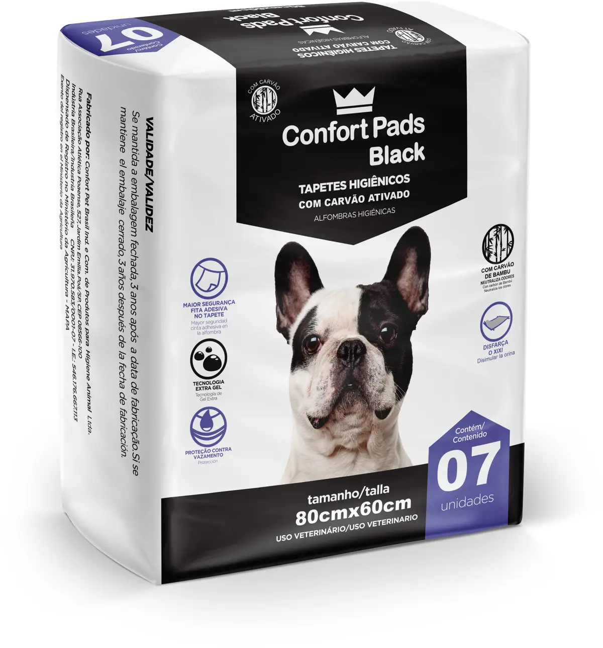 Tapete Higiênico Confort Pads Black 80x60 C/ 07 Unidades - 1