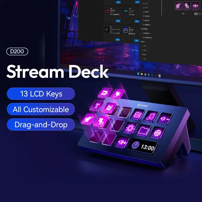 Controlador de transmissão ao vivo Ulanzi D200 13 teclas LCD para criação de conteúdo Vlog Foto Edição de vídeo Jogos Trabalho de escritório