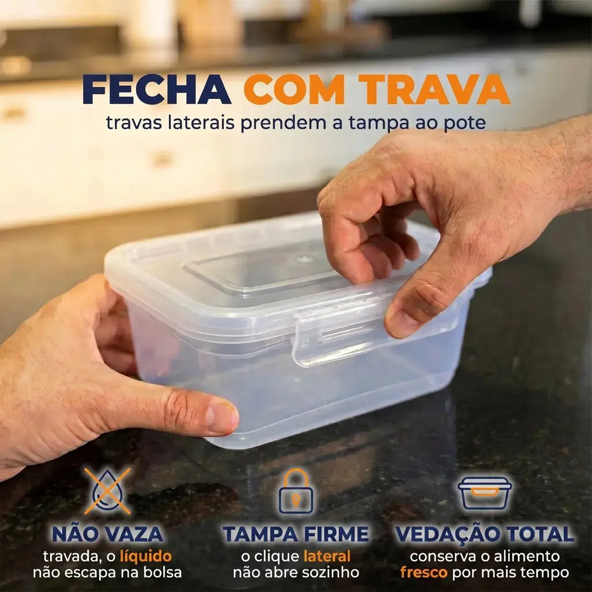 Kit 10 Potes 750ml com Tampa Trava Plástico Transparente para Mantimentos e Alimentos Marmita Organizador de Cozinha Geladeira e Freezer Jogo de Potes para Organização Ponte Lar Utilidades thumbnail 9