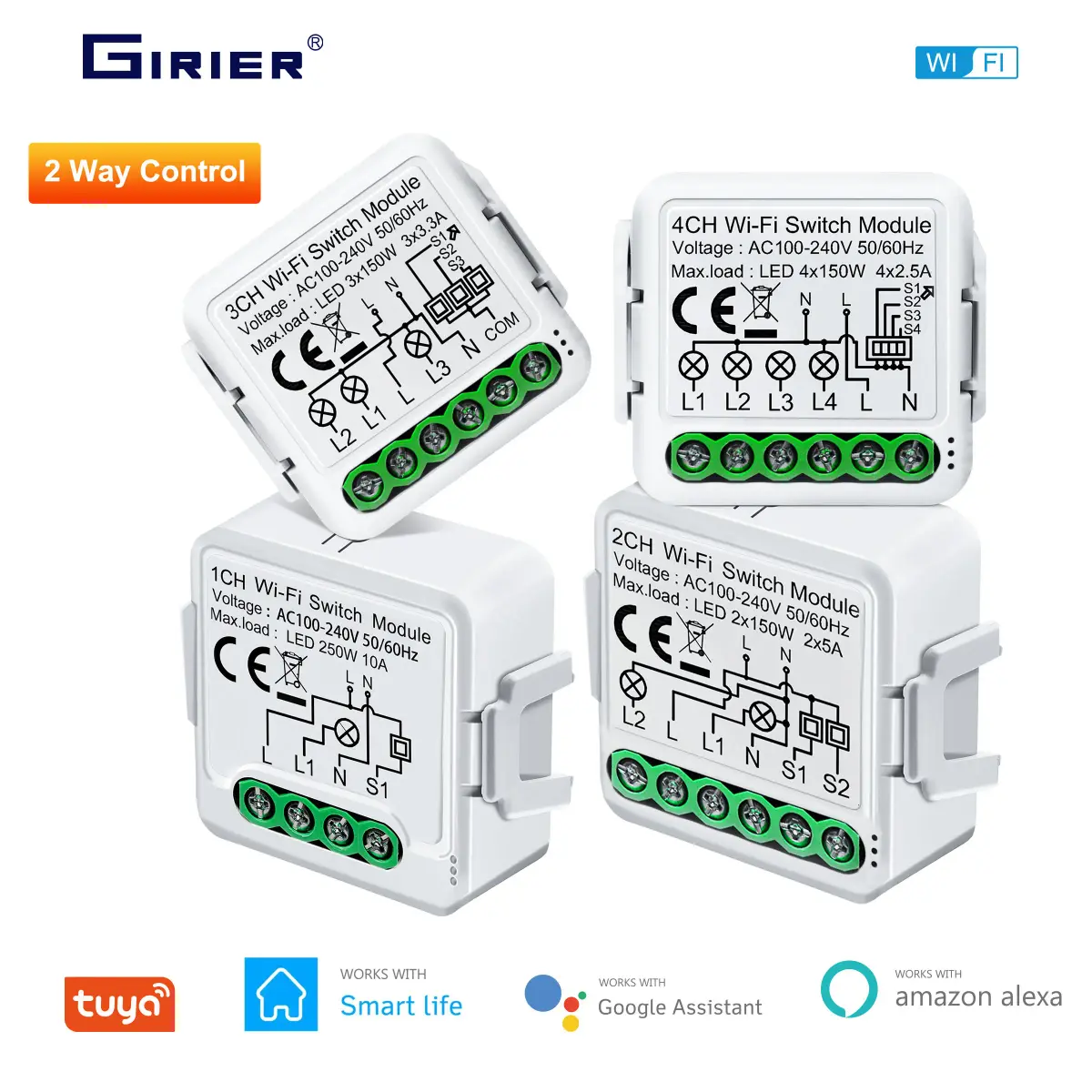 Módulo de interruptor inteligente tuya wifi suporta controle de 2 vias, controle remoto por aplicativo disjuntor de luz diy 100-240v funciona com alexa google home