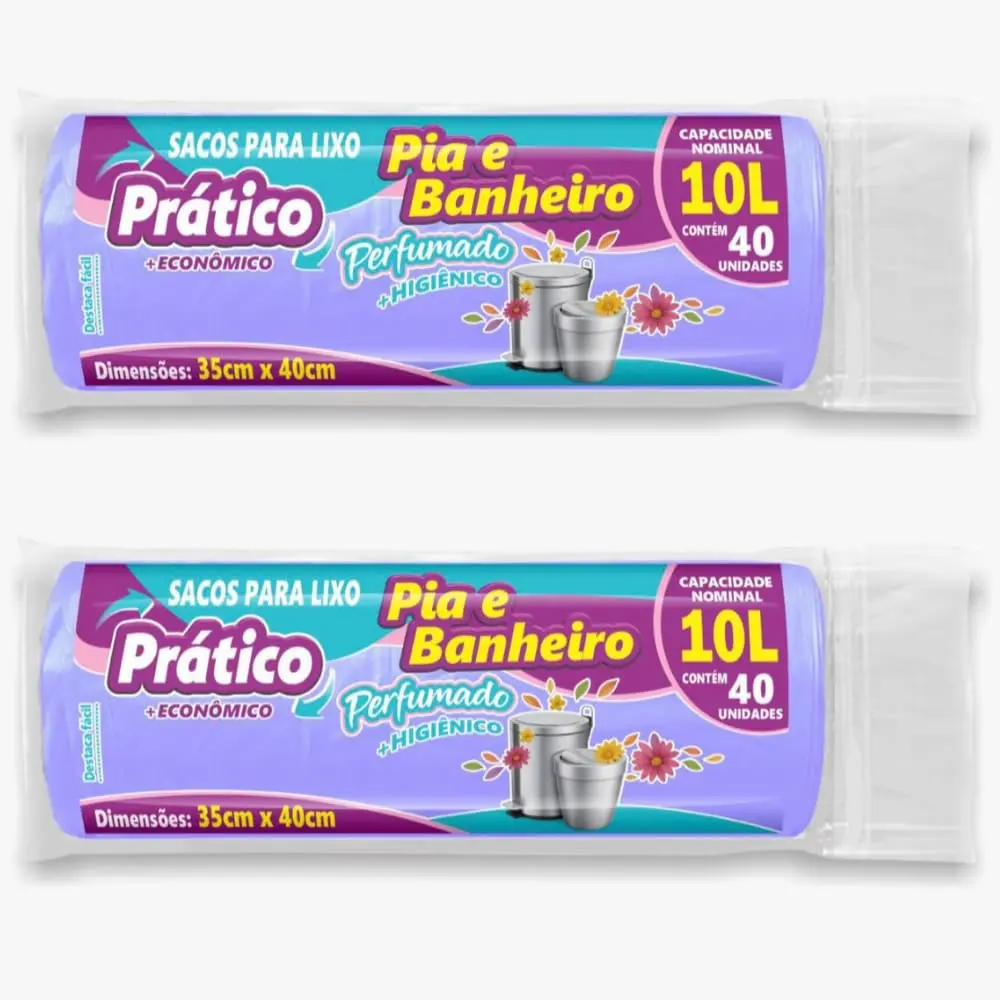 Kit 2 Sacos de Lixo Perfumado 10L 80 Unidades Antiodor Banheiro (Pack duplo)