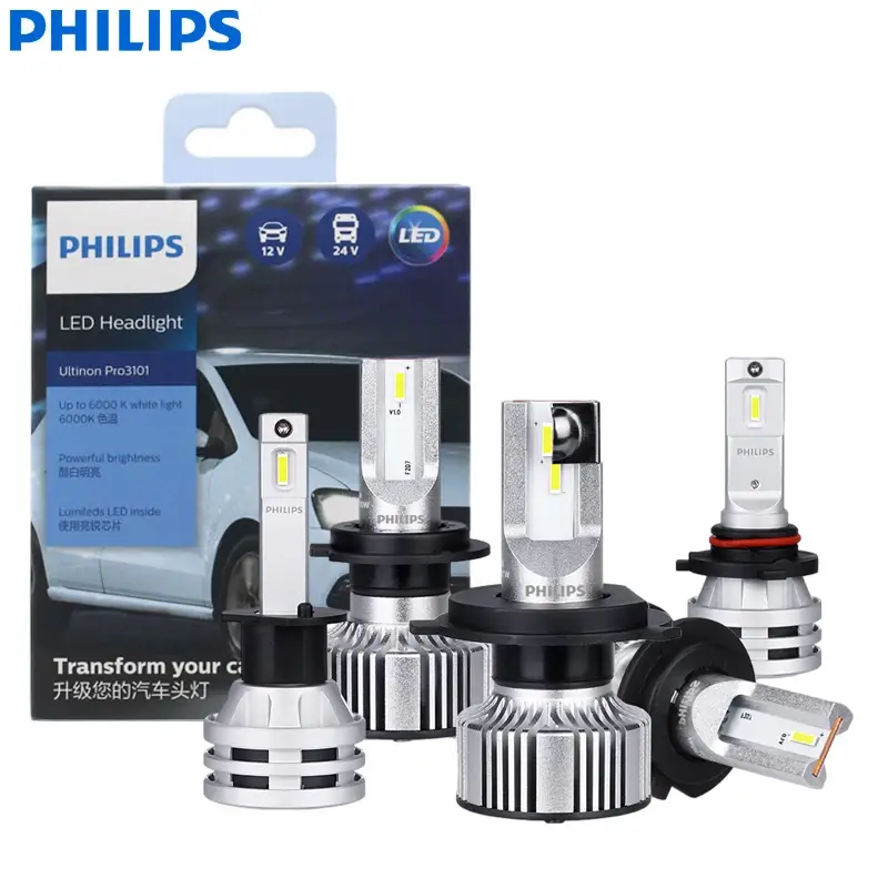 Philips LED H1 H3 H4 H7 H11 Ultinon Pro3101 12V/24V 6000K Branco Brilhante HB3 9005 HB4 9006 HIR2 9012 Lâmpadas LED para Farol Automático, 2x - 1