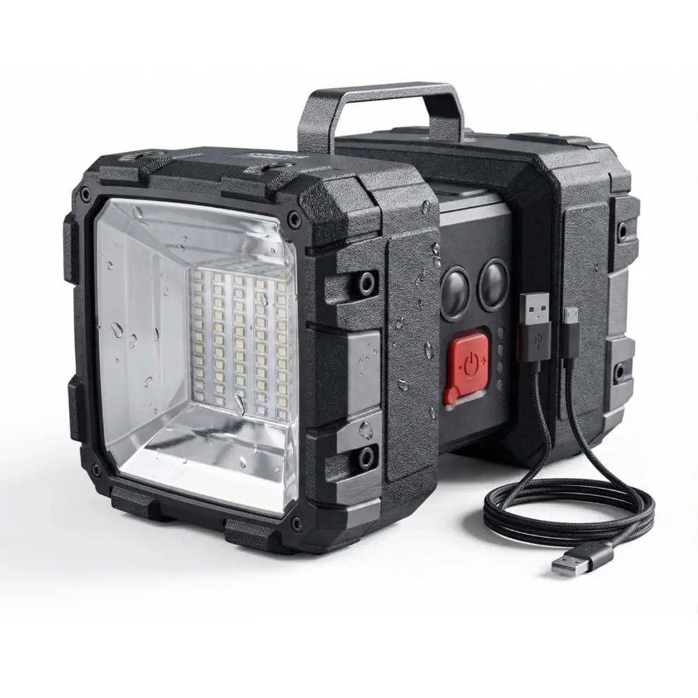 Lanterna Holofote Recarregável Led Potente Portátil Alça 4000lm 10000mAh | Power Bank integrado, 8000 mAh, 7 modos de iluminação,Bivolt, à prova d'agua, Para camping, pesca