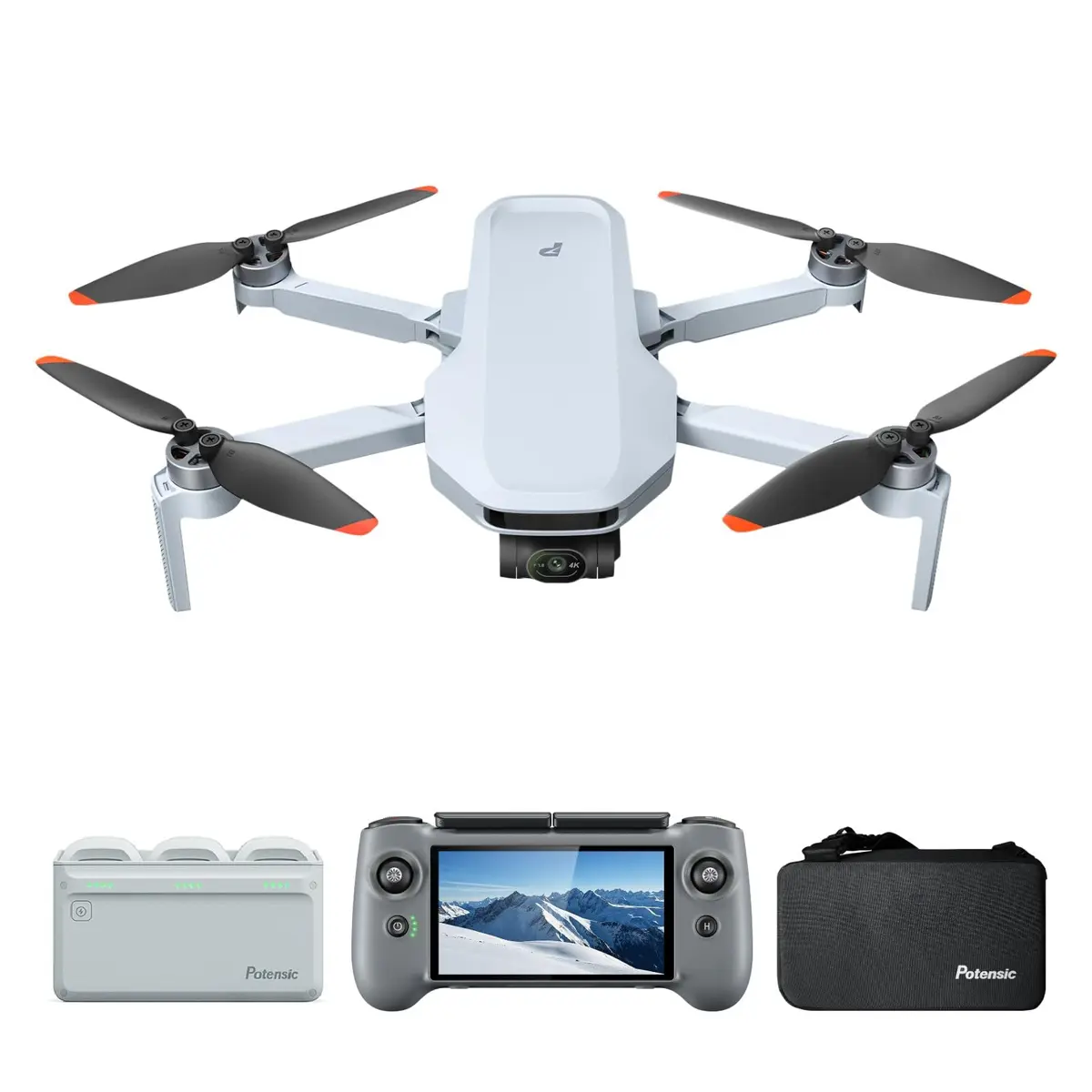 Potensic ATOM 2 Fly More Combo com RC PTD 1, Drone com Câmera para Adultos, Vídeo 4K, Foto 8K, Transmissão 10KM, Gimbal de 3 Eixos, Rastreamento AI, Gravação Vertical, AI Night Shot, Menos de 249g