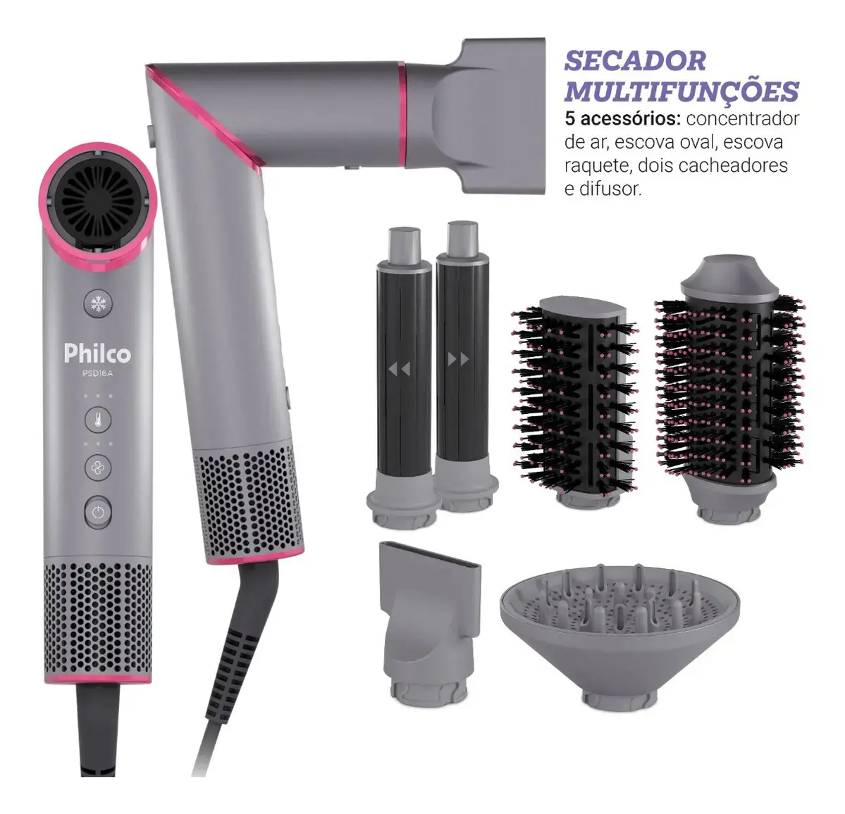 Secador de Cabelos Philco Motor BLDC 6 acessórios Fast Dry 1450W PSD16A 127v - 1