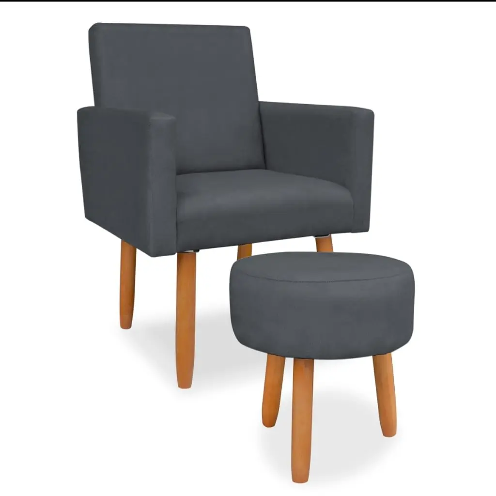 Kit Poltrona com Puff Redondo em Suede para Quarto e Salão(Cinza Escuro) | Conjunto com poltrona acolchoada e puff decorativo para criar um espaço confortável em quartos, salões e penteadeiras.