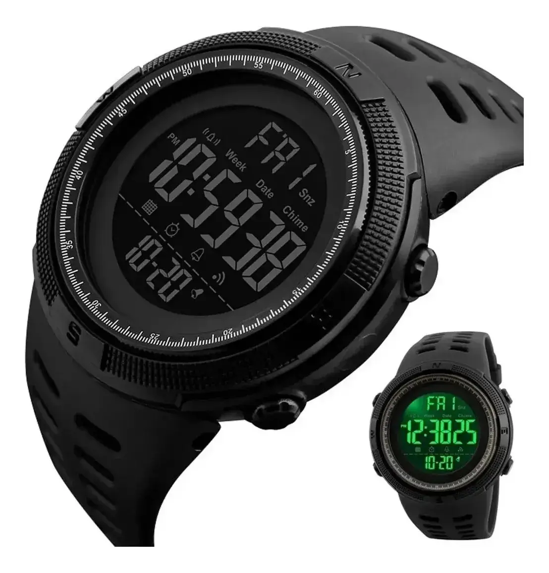 Relógio Digital pulso Skmei 1251 Masculino Esportivo à Prova D'água 5atm Com Cronômetro, Alarme, Duplo Horário E Pulseira De Silicone, Preto Bezel Relógio Para Treinamento Ao Ar Livre - 1