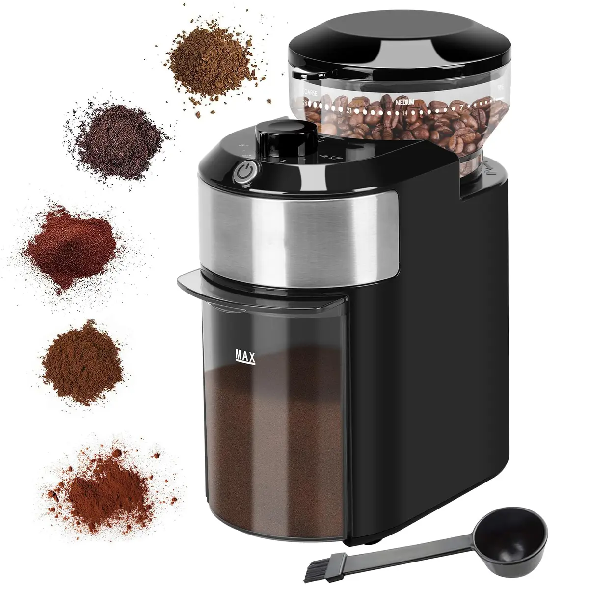 Moedor de Café Elétrico - 220V Moedor De Grãos De Café com 28 configurações de moagem precisas para 12 xícaras, Moedor De Rebarbas Ajustável, Moedor de Cafe para Uso Doméstico - 1