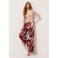 Calça CabanaFree Pantalona Granja Malha Estampa Selva Bordô
