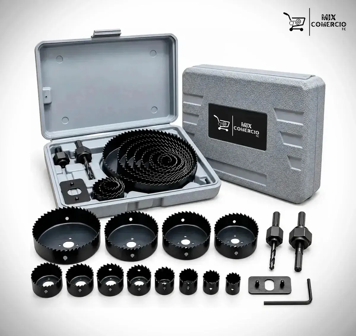Jogo Serra Copo 16 Peças 19mm A 127mm Para Madeira Gesso Pvc Mdf Compensado Kit Completo Para Furadeira Conjunto De Serras Para Perfuração E Corte Circular Em Obras Reformas Marcenaria E Instalações - 1