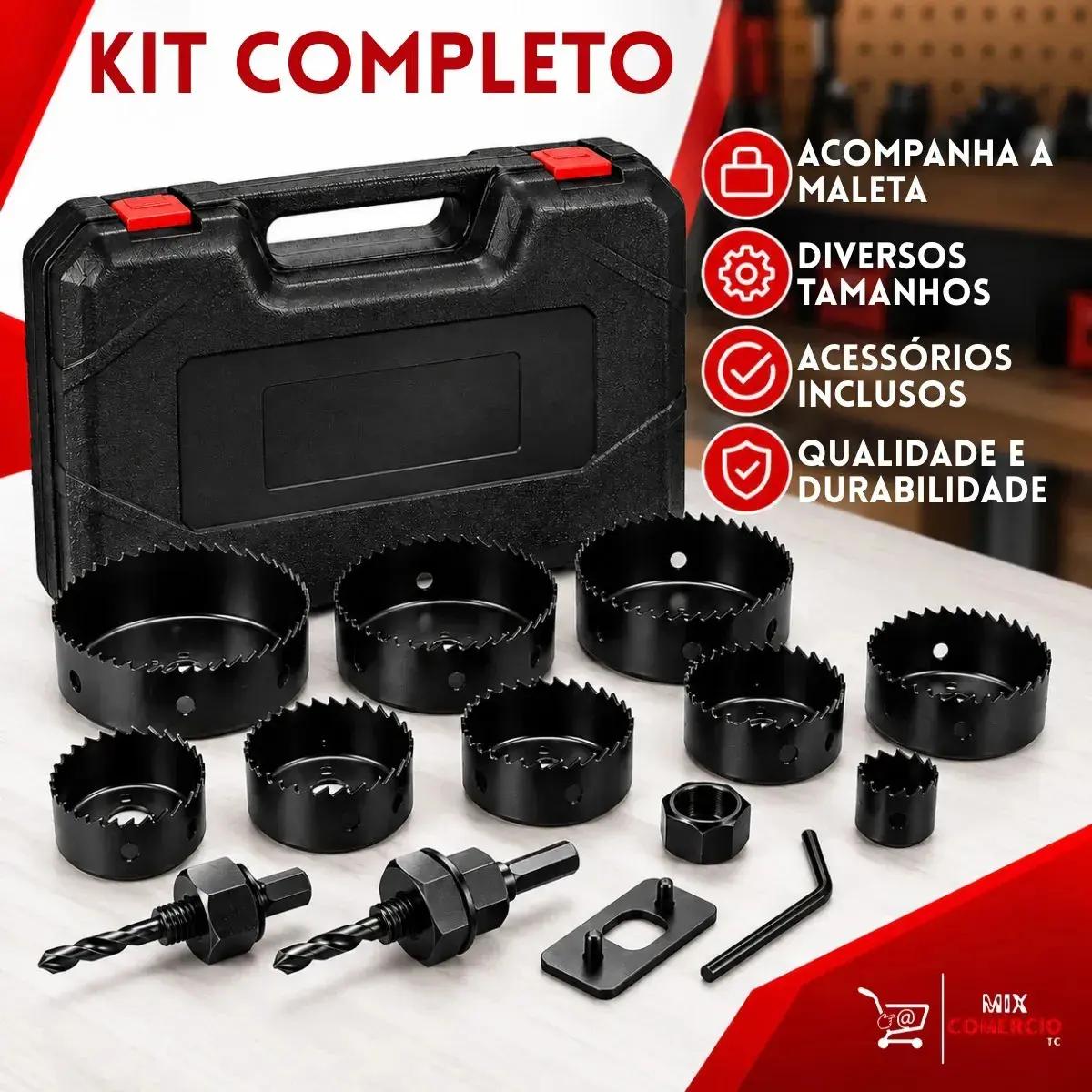 Jogo Serra Copo 16 Peças 19mm A 127mm Para Madeira Gesso Pvc Mdf Compensado Kit Completo Para Furadeira Conjunto De Serras Para Perfuração E Corte Circular Em Obras Reformas Marcenaria E Instalações thumbnail 6