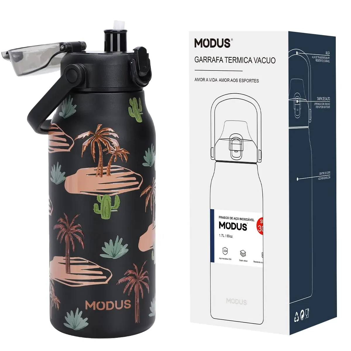 Garrafa Térmica De Grande Capacidade Isolada a Vácuo 1700mL (Preto Coqueiro) - 1
