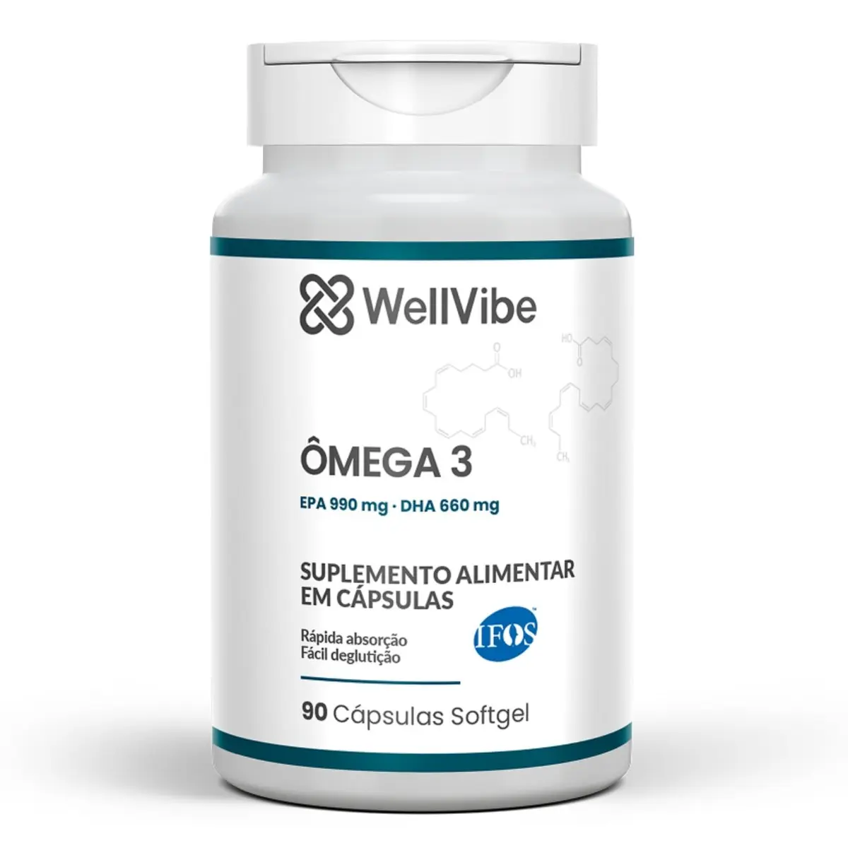 Ômega 3 Premium WellVibe 1650 mg por Dose EPA 990 mg DHA 660 mg 90 Cápsulas Softgel de Rápida Absorção