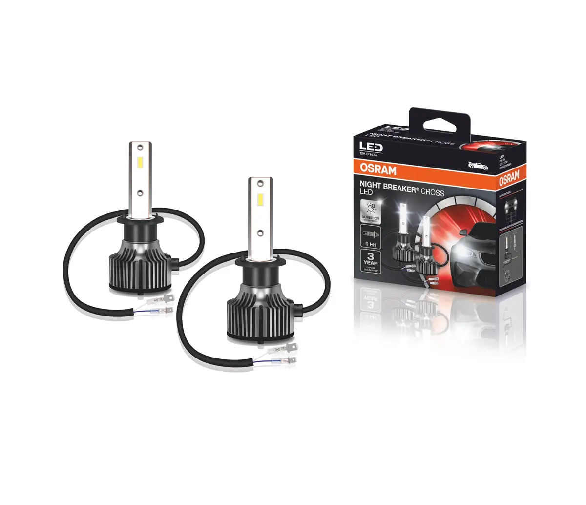 KIT LED NIGHT BREAKER CROSS H1 OSRAM - 64150CW NBC - Potência 27W - Tensão 12V - 3 anos de Garantia - 6000K Branca Azulada - 1