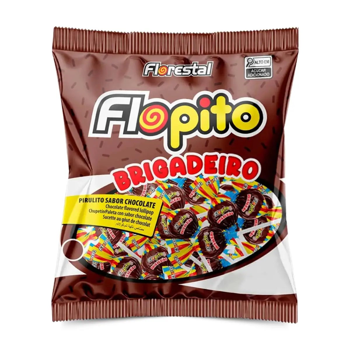 Pirulito de Brigadeiro Florestal Flopito, Sabor Chocolate, 500g | Marrom, Inspirado no Doce Brasileiro, Ideal para Compartilhar e Presentear