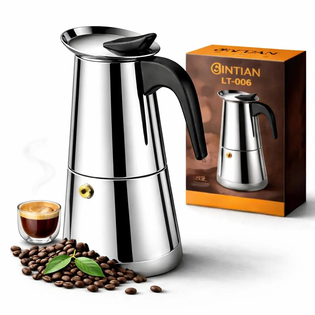 Cafeteira Italiana Moka Expresso Inox 300ml para 6 Xícaras, Café Mais Encorpado, Intenso e Aromático, Preparo Rápido sem Filtro, Design Clássico, Compatível Fogão a Gás, Elétrico, Resistente