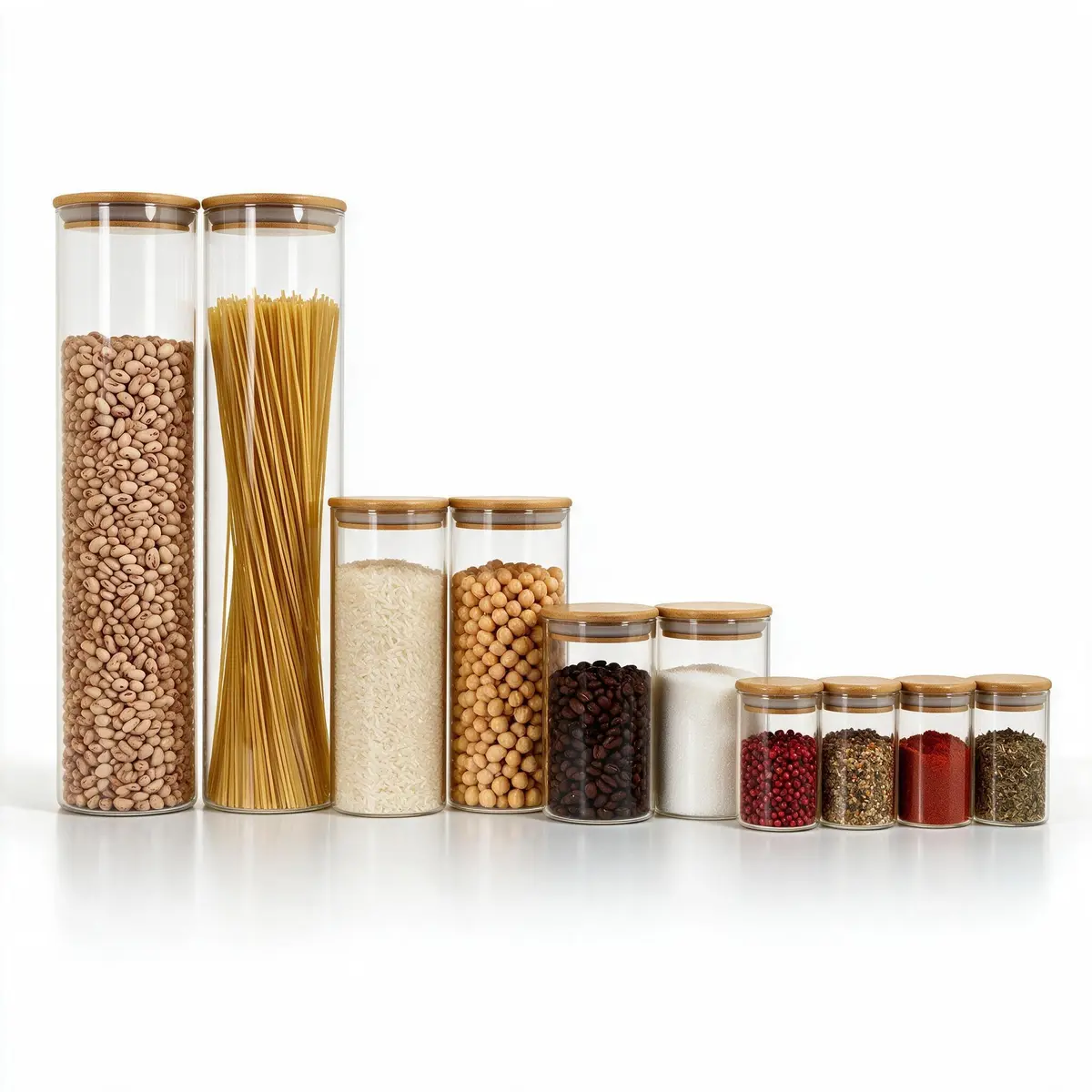 Oikos - Kit 10 Potes de Vidro Herméticos Redondos com Tampa de Bambu - 1