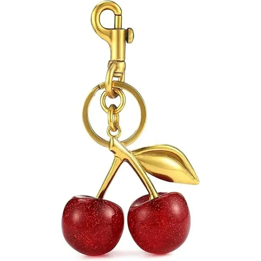 Chaveiro de Cereja Brilhante - Pingente Decorativo para Bolsa, Mochila e Chaves – Acessório Feminino Elegante e Divertido - 1