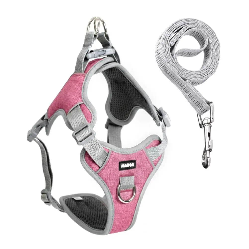 Coleira Peitoral Antipuxão Comfort com Guia de Passeio (M, Rosa)