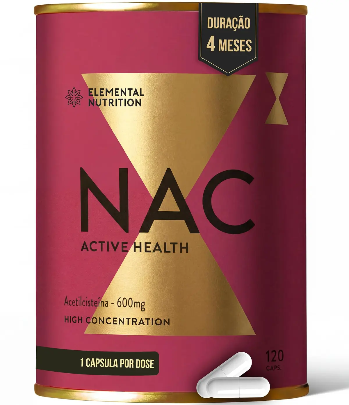 NAC 600mg - 120 Cápsulas, 4 meses de duração - Elemental Nutrition