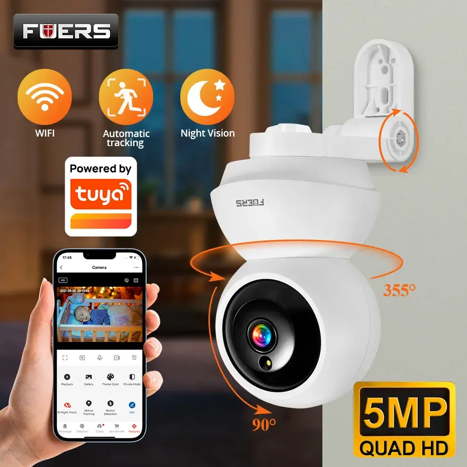 Fuers 4k 8mp wifi câmera ip com suporte ajustável tuya câmera de vigilância sem fio de segurança em casa inteligente monitor do bebê mini cam - 1