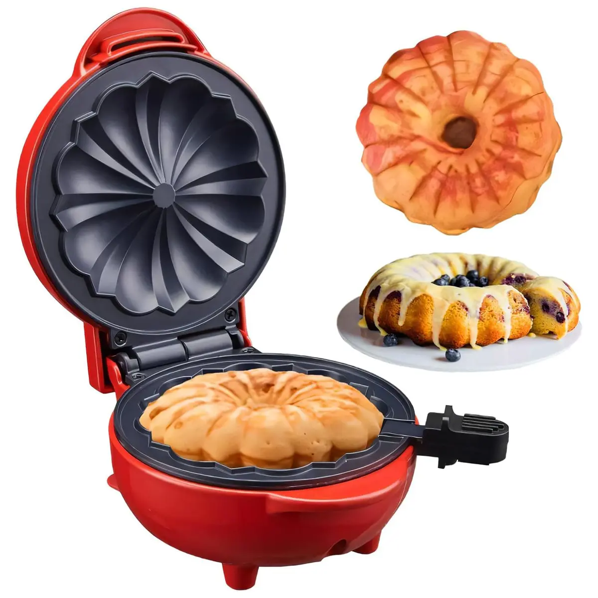 Fazedor de bolos mini Portátil 110V Cozimento Rápido Fácil de Usar Ideal para Bolos Pequenos e Sobremesas Presente Criativo para Cozinha Máquina Elétrica para Bolos Mini (Vermelho) - 1