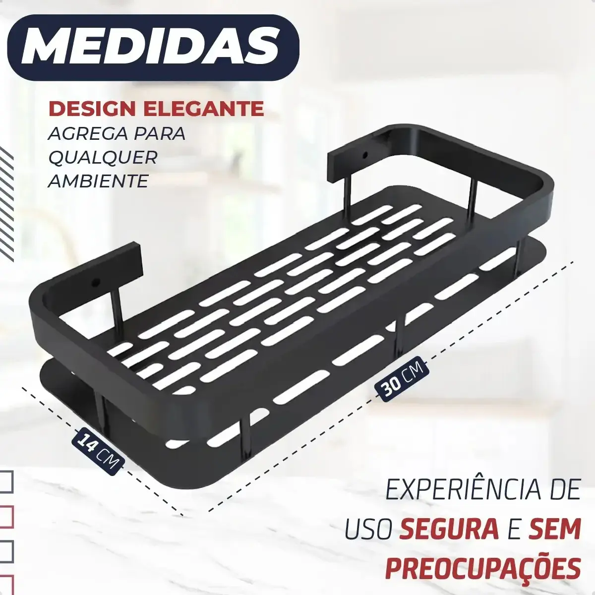 Kit 2 Suporte Porta Shampoo Sabonete Prateleira Banheiro Adesivo Parede Sem Furar Box Luxo Cor Preto Homeroarte thumbnail 4