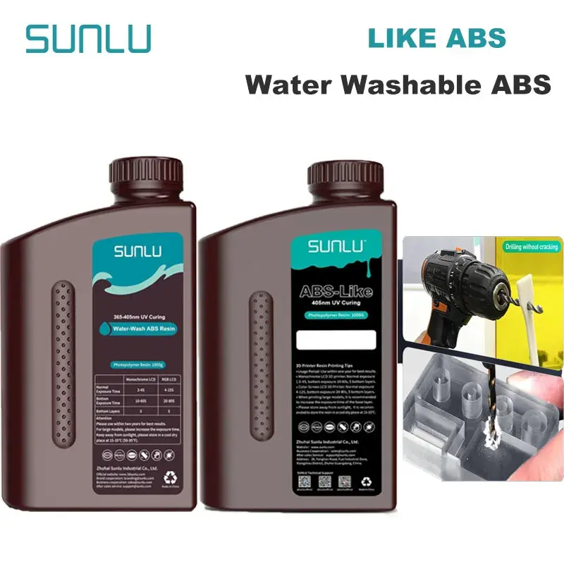 Sunlu 1kg abs como/resina abs lavável com água 1000g/garrafa 405nm resina fotopolímero de cura uv rápida para material de impressora 3d lcd