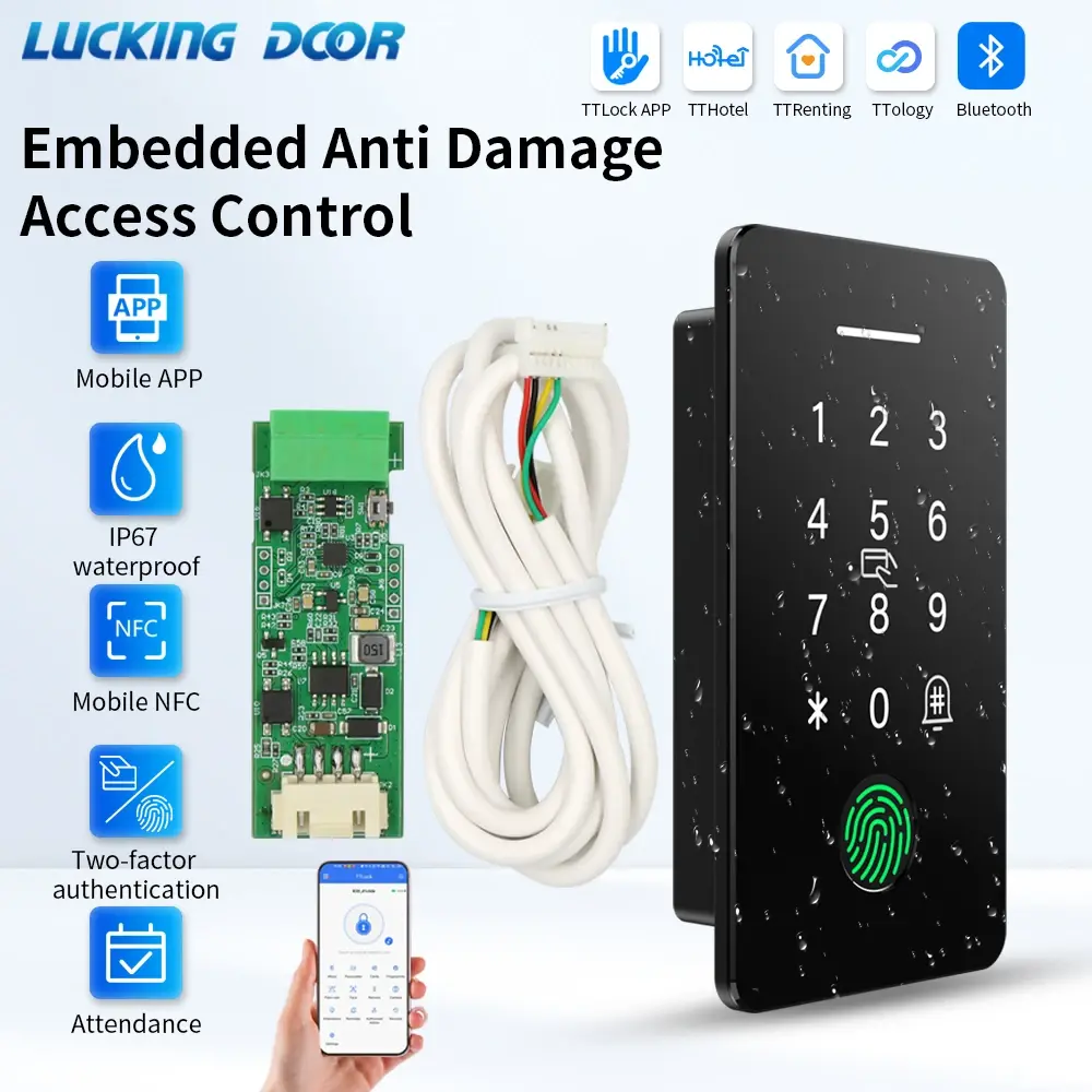 Fechadura de Porta Inteligente SR1055 NFC TTLOCK Embutida IP67 com Impressão Digital 13.56Mhz, Teclado, Kit de Controle de Acesso para Casa Segura e Autodefesa.