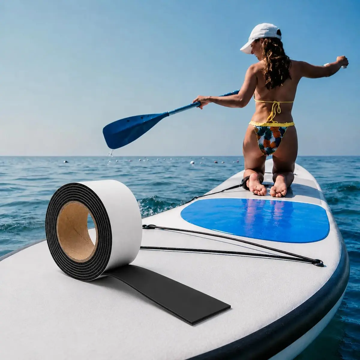 Fita Protetora Protetor de Borda para Prancha Stand Up Paddle e SUP Wave, Recortável e Autoadesivo, 2 Unidades de 190 x 6 cm - Transparente ou EVA Preto