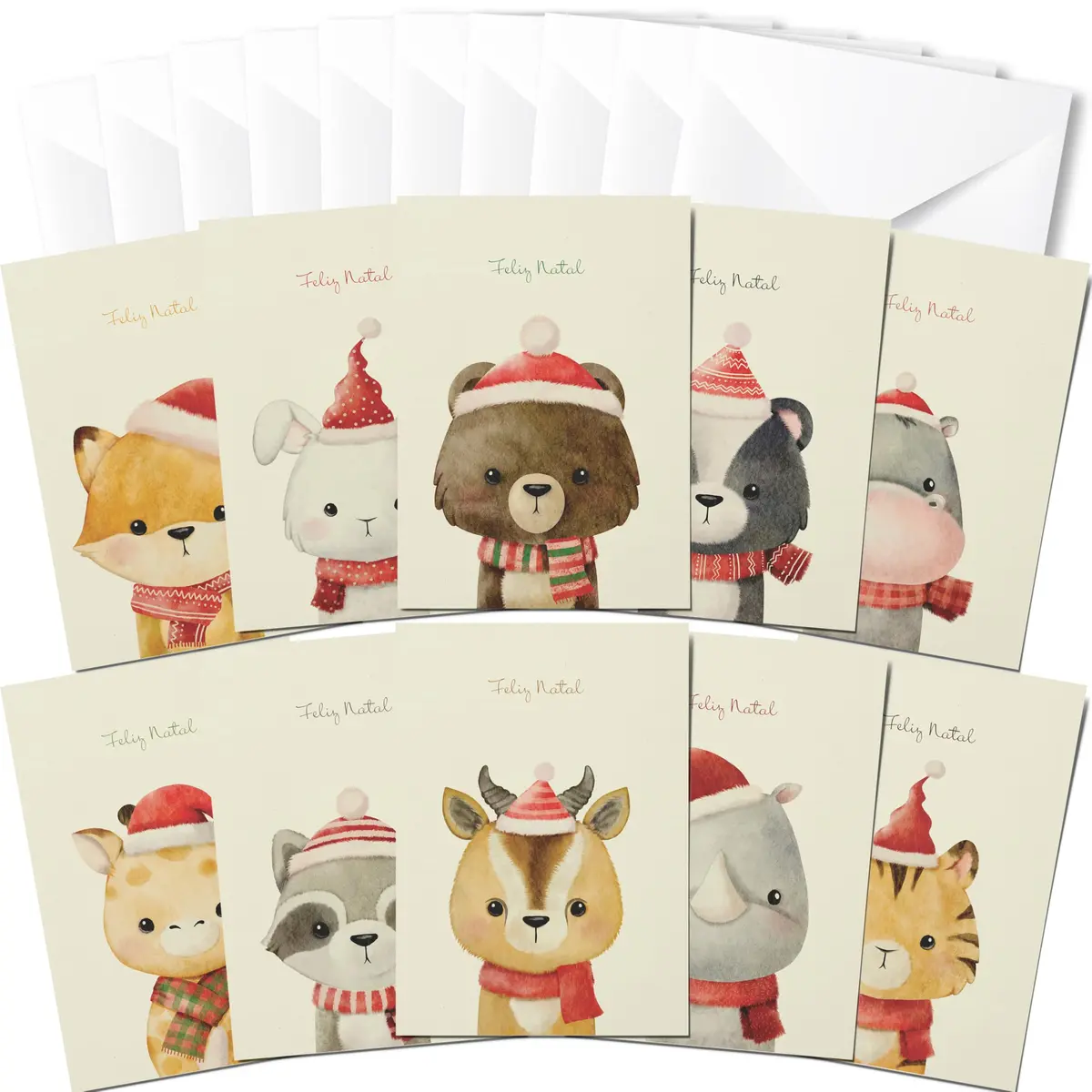 Fábrica de Pôster Cartão de Natal 10un com envelopes Tamanho 10x15cm | 10 cartões com desenhos únicos, sem dobra. Acompanha 10 envelopes. - 1