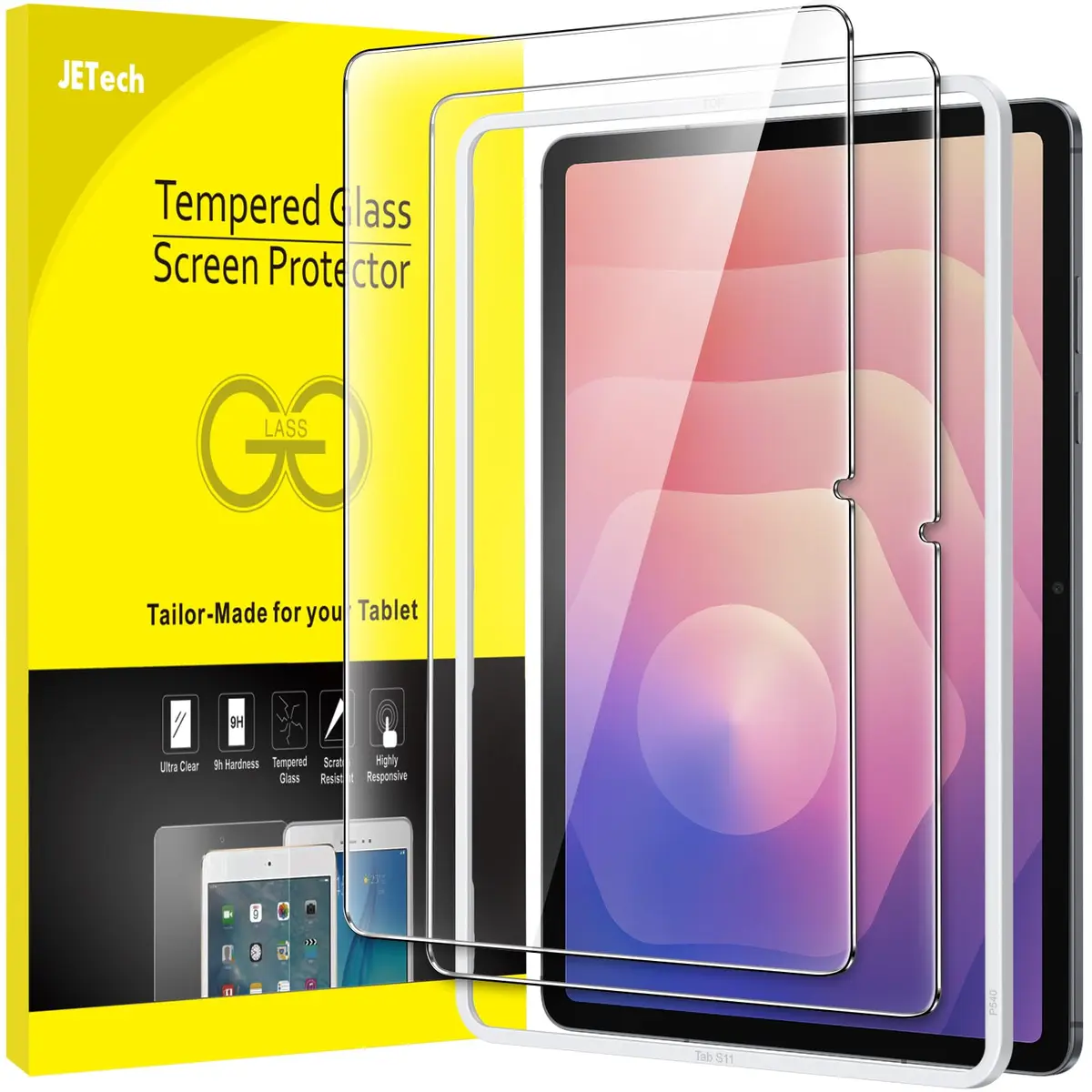 JETech Protetor de Tela para Samsung Galaxy Tab S11, 2 Unidades | 9H Película de Vidro Temperado, HD Transparente, Proteção Anti-Riscos, Ferramenta de Instalação Rápida