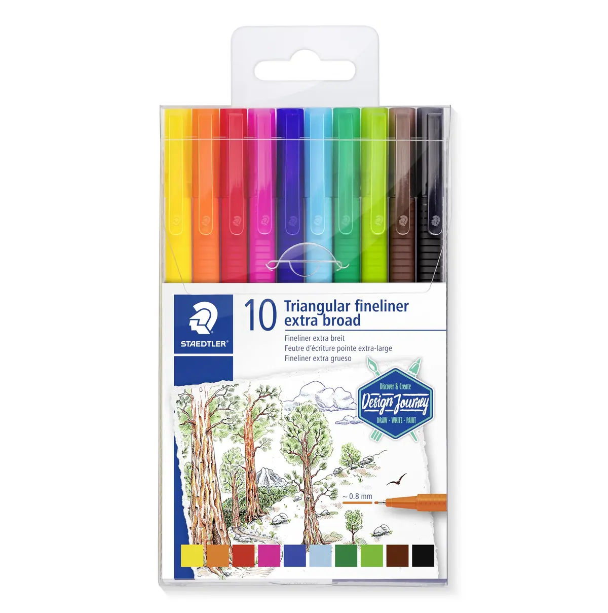 Caneta Hidrográfica 0.8mm, Staedtler, Broadliner Triplus, 338 TB10-C, 10 Cores - 1