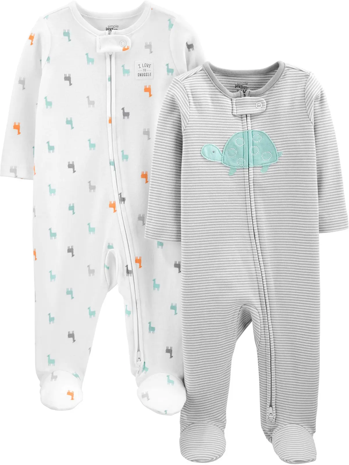 Macacão de dormir para bebês Pacote com 2 pares neutros de algodão com pés para dormir e brincar Simple Joys by Carter'sUnisex Bebê