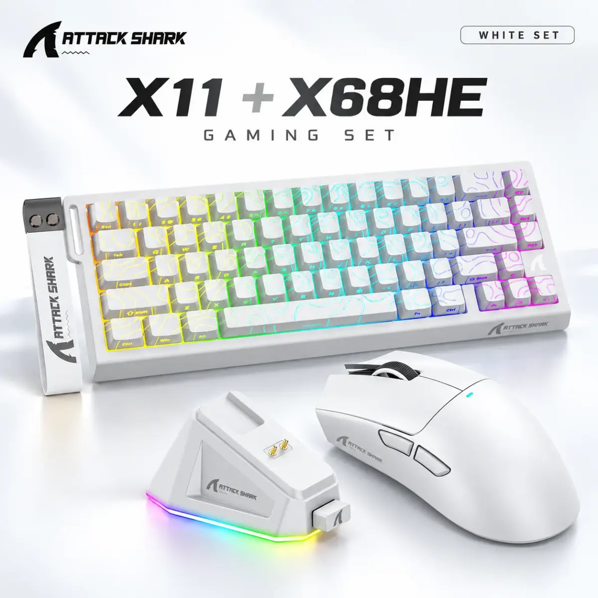 Rato sem fios multimodo ATTACK SHARK X11, rato para jogos com base de carregamento e teclado para jogos magnético X68HE 8000Hz 0,01mm RT. - 1