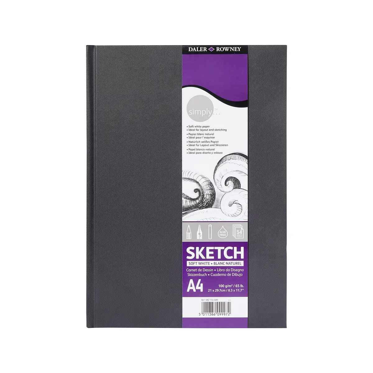 DALER ROWNEY Simply Sketchbook A4 – Caderno para Desenho 100g com 54 Folhas, Ideal para Sketch, Esboços e Ilustrações