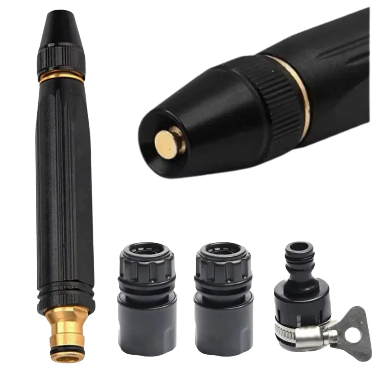 Bico de Alta Pressão Esguicho Pulverizador Mangueira Conector | 3 em 1, Jato Regulável, Material Metálico e ABS, 168mm x 24mm x 25mm