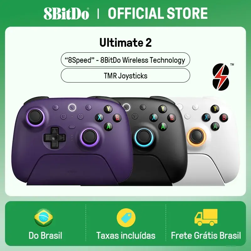 Controle Sem Fio 8BitDo Ultimate 2 para PC e Android com Joysticks TMR, Gatilhos Comutáveis, Controle de Movimento, 8 Velocidades