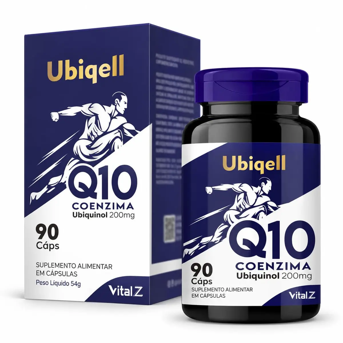 Coenzima Q10 CoQ10 Ubiquinol 200mg Ubiqell 90 Cápsulas Vital Z | Ubiquinol Ativo 200 mg, Alta Absorção, 90 Porções, Ação Antioxidante e Suporte à Energia Celular, Ideal 40+ - 1