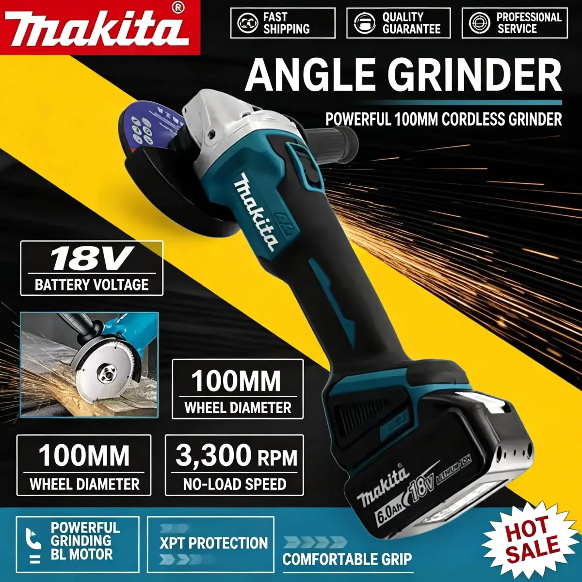 Makita DGA404, esmerilhadeira angular elétrica de lítio sem escovas, 100/125 mm, máquina de corte recarregável, máquina de polimento de alta potência.