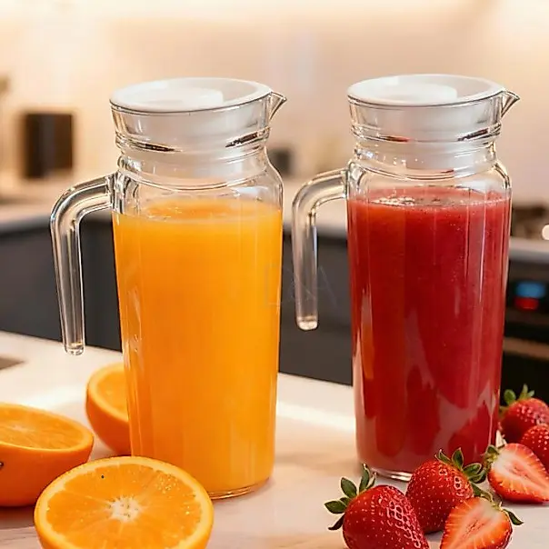 2 Jarras de Vidro Suíça 1L Com Tampa Água Suco Vidro Resistente 1 Ou 2 Jarras - 1