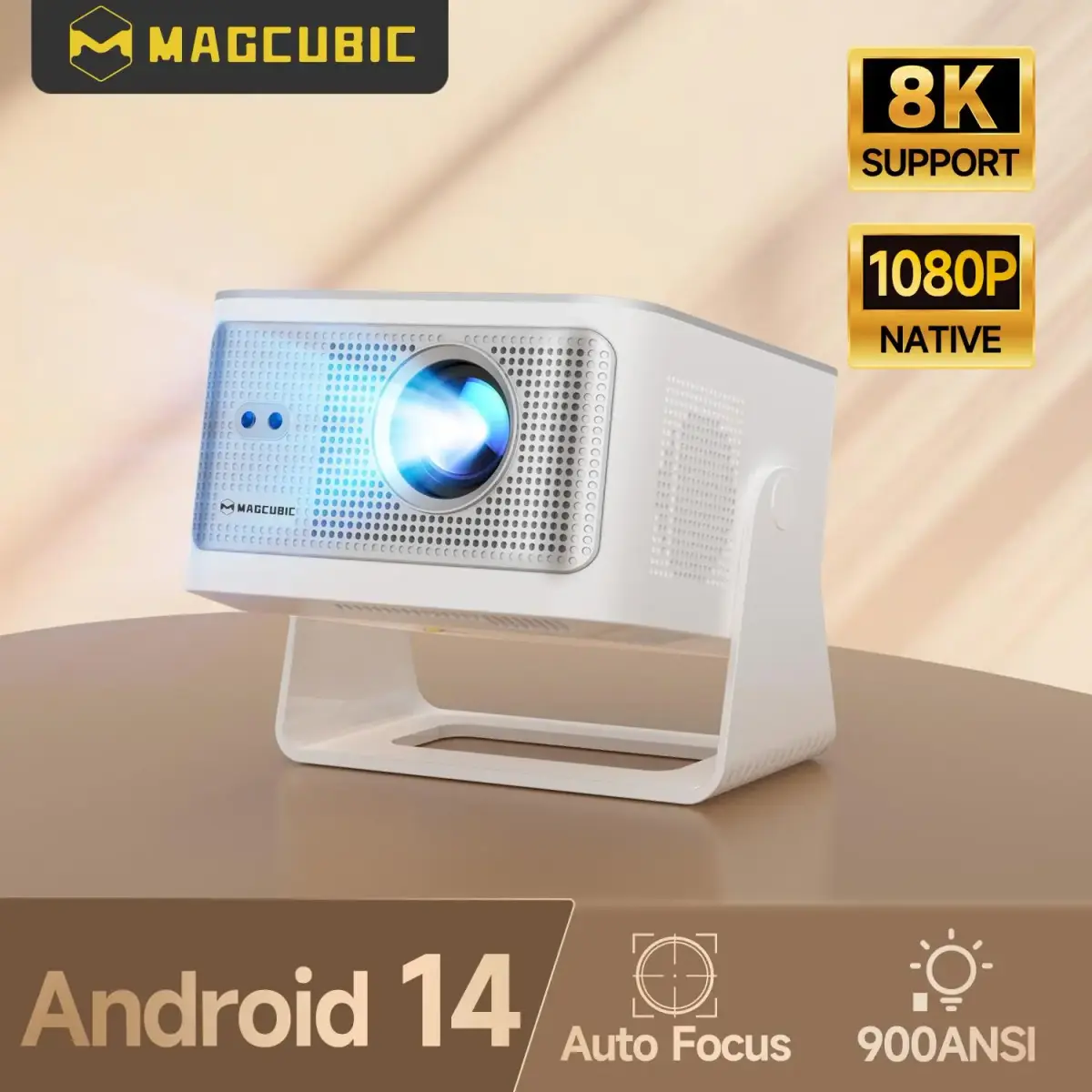 Magcubic foco automático android14 900ansi 4k projetor 8k nativo 1080p hy350max com wifi6 bt5.4 16g allwinner h726 portátil ao ar livre - 1