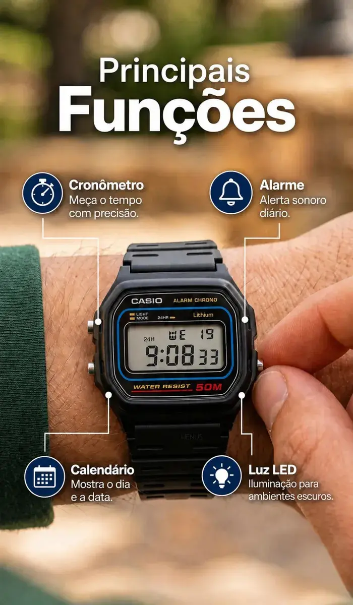 Relógio Digital Casio W-59 50m à Prova d'Água thumbnail 3