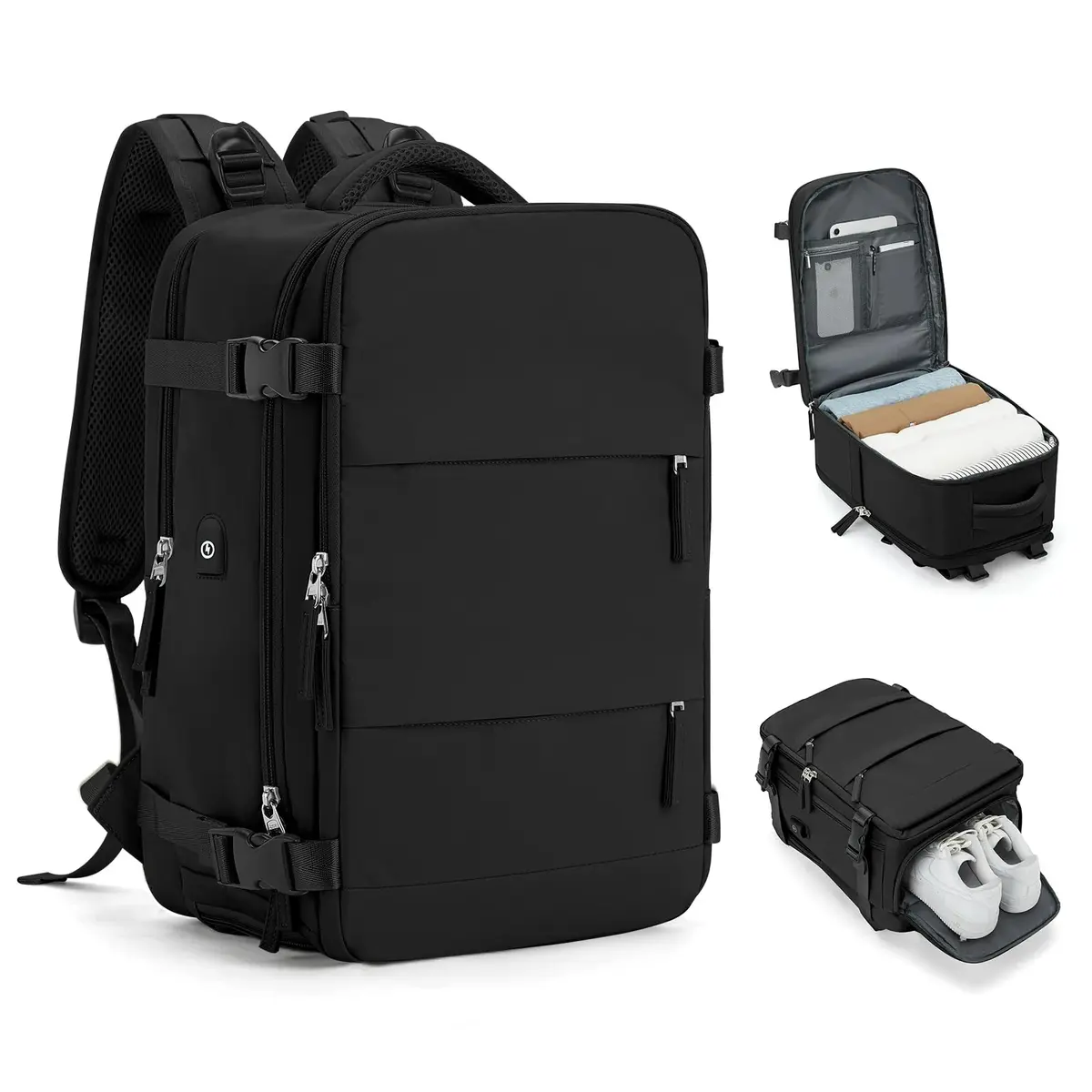 Mochila Viagem Avião Viral Elegante Low Cost Compartimento para Sapatos para Notebook para Objetos Úmidos Saída USB