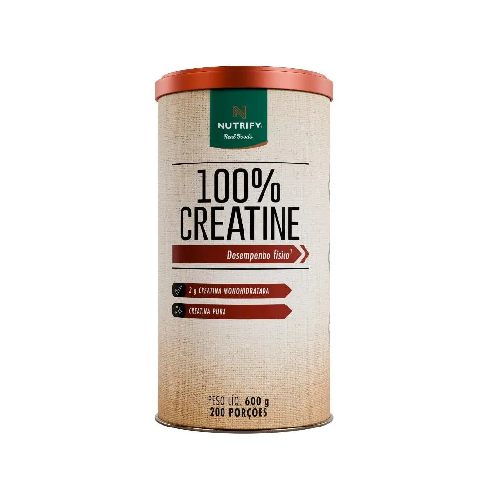 Nutrify - 100% Creatine 3g de Creatina por Dose - Suplemento Alimentar para Suporte Energético - Sem Glúten, Sem Lactose, Sem Açúcar, Vegana - Lata 600g