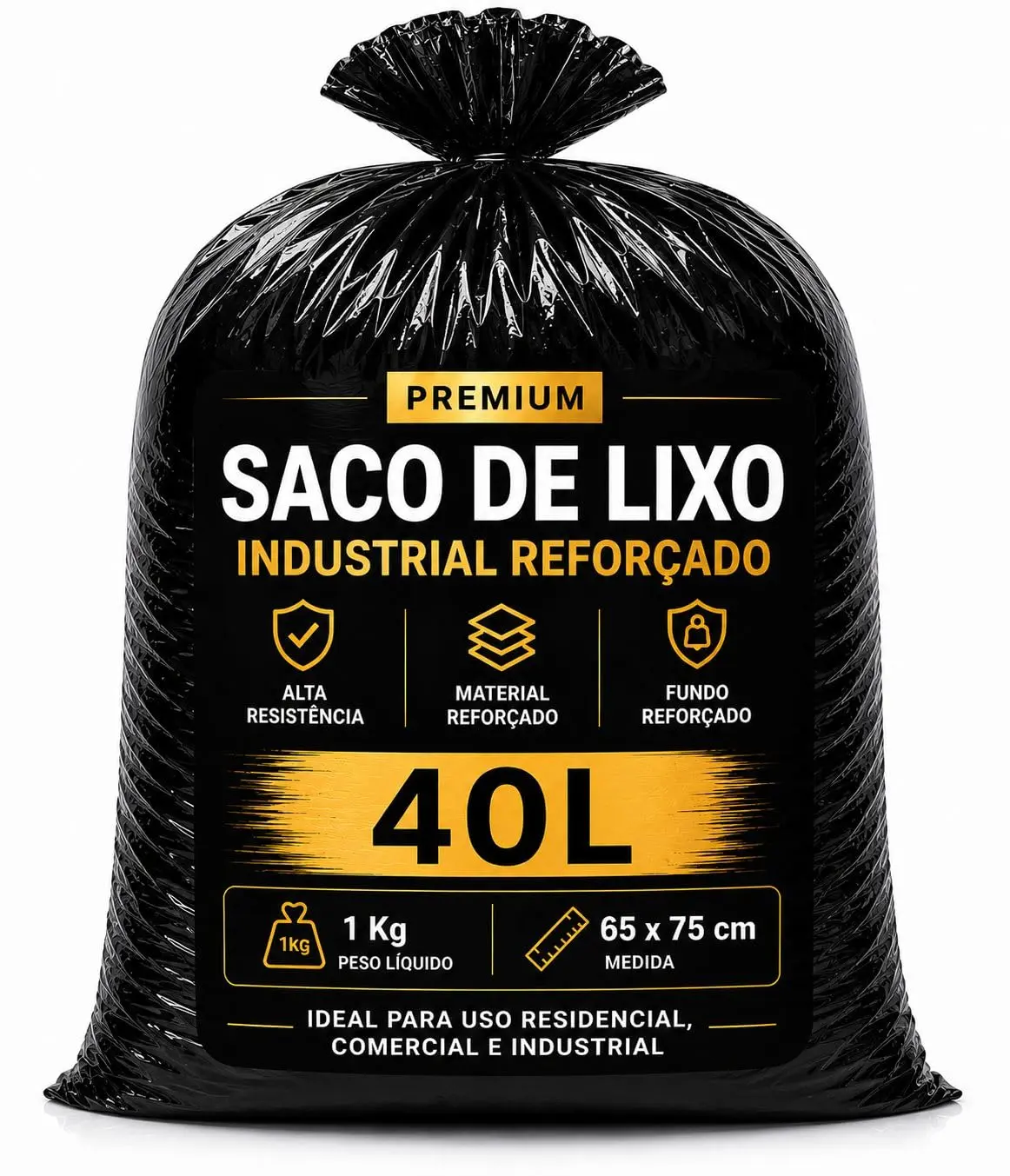 Saco de Lixo 40 Litros 65X75 Premium Extra Reforçado | Alta Resistência para Uso Profissional